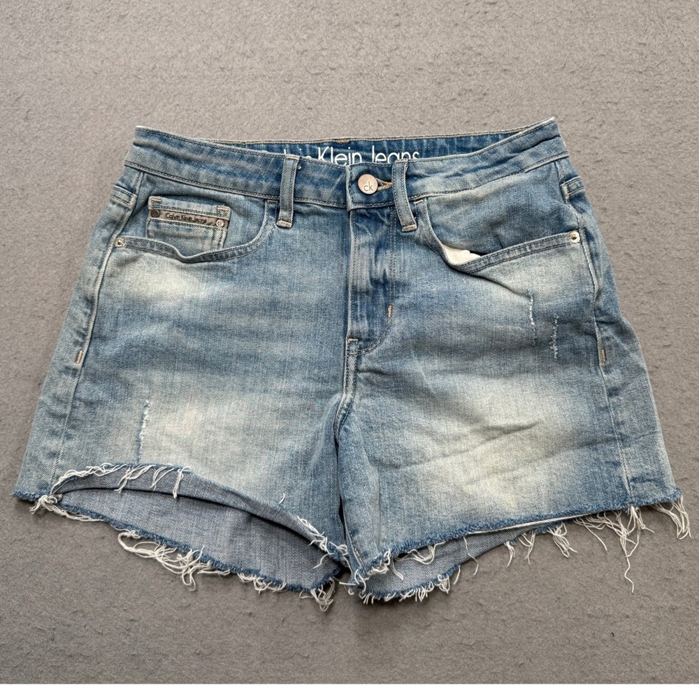 Calvin Klein Jean Shorts Women's 25 Blue Light Wash Cut Off High Rise Distresed
